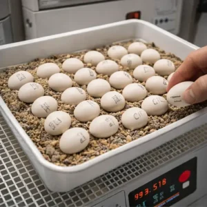 Fresh collection Military Macaw fertile eggs prepared for incubation