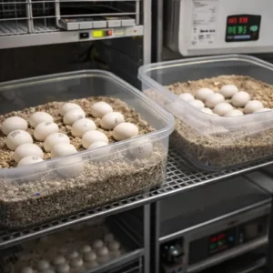 Certified Scarlet Macaw eggs prepared for incubation